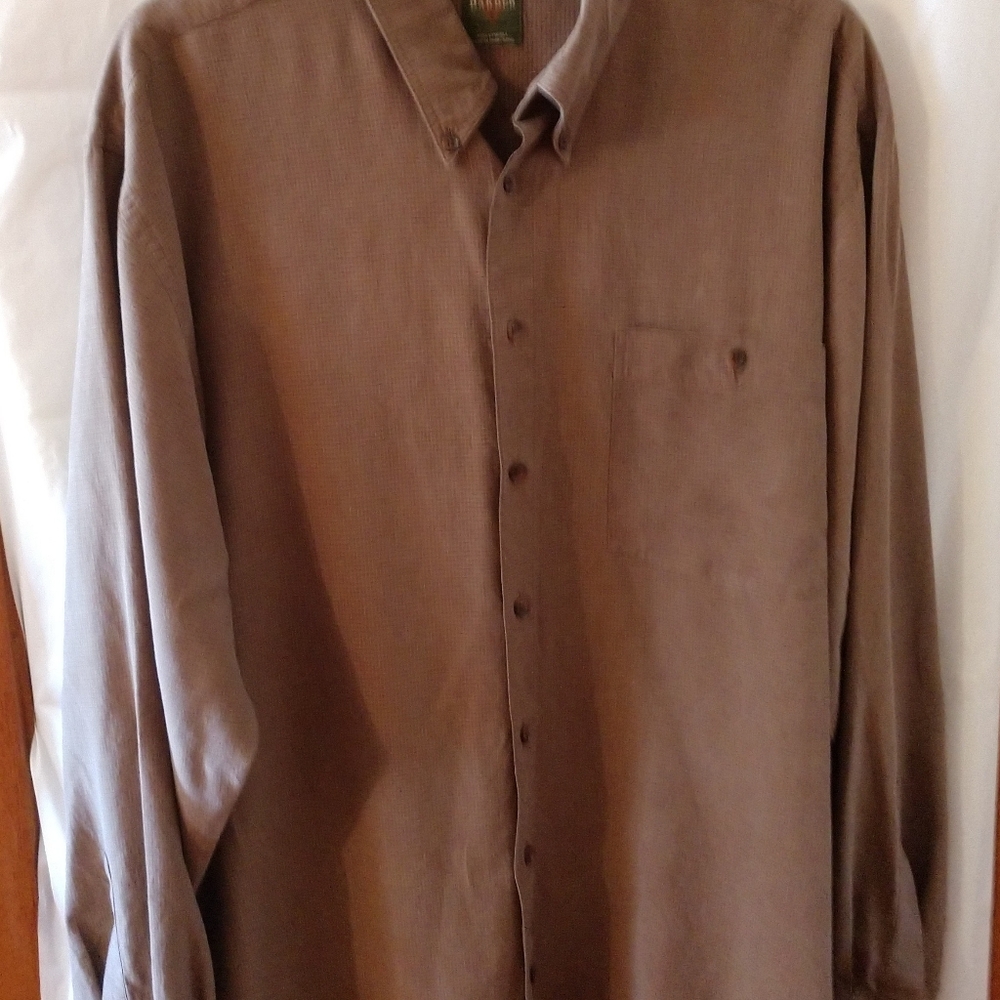 Scott Barber men's dress shirt. Color is tan, next size is 16 inches.